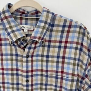 Peter Millar Mens L Button‎ Down Shirt Long Sleeve Plaid Checkered Preppy Casual